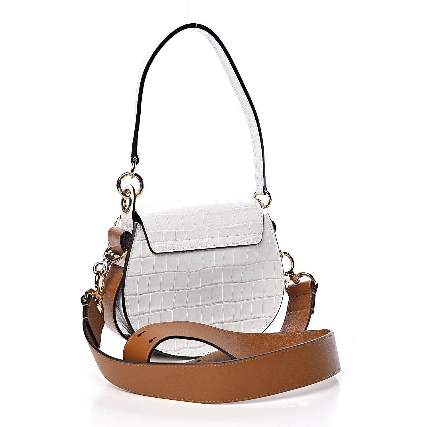 Chloe Calfskin Crocodile Embossed Small Tess Bag Brilliant White 3 of 9