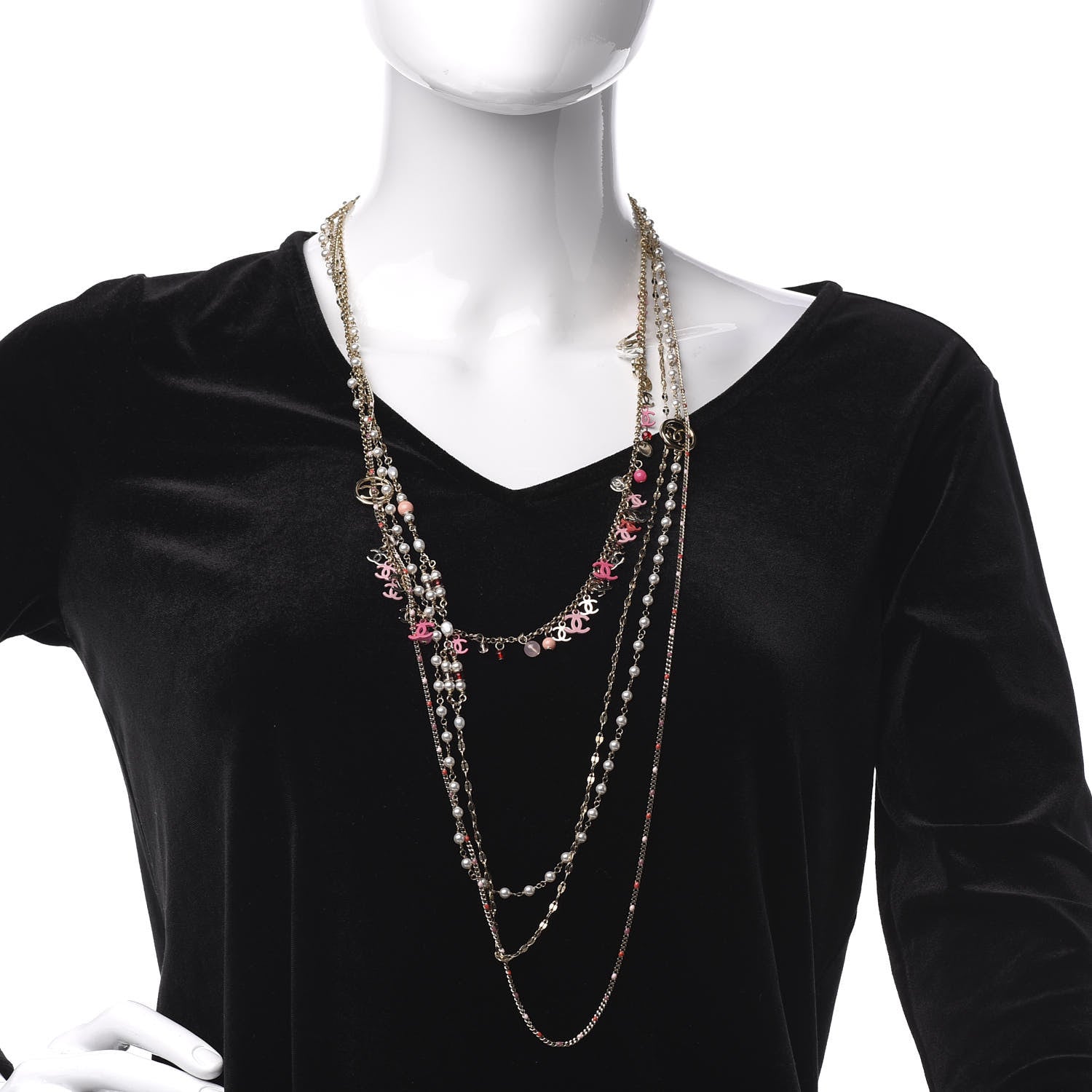 Chanel Bead Pearl CC Charm Multistrand Necklace Gold　 2 of 5