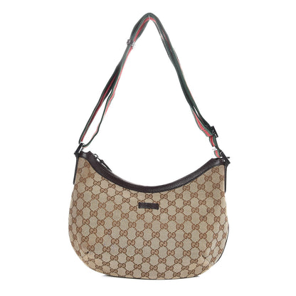 Gucci Monogram Web Medium Half Moon Hobo Dark Brown 1 of 7