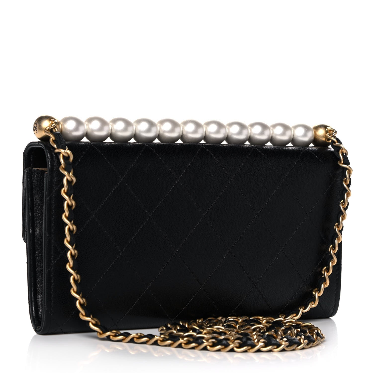 Chanel Goatskin Quilted Chic Pearls Clutch With Chain Black 3 of 12