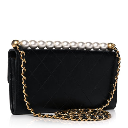 Chanel Goatskin Quilted Chic Pearls Clutch With Chain Black 3 of 12