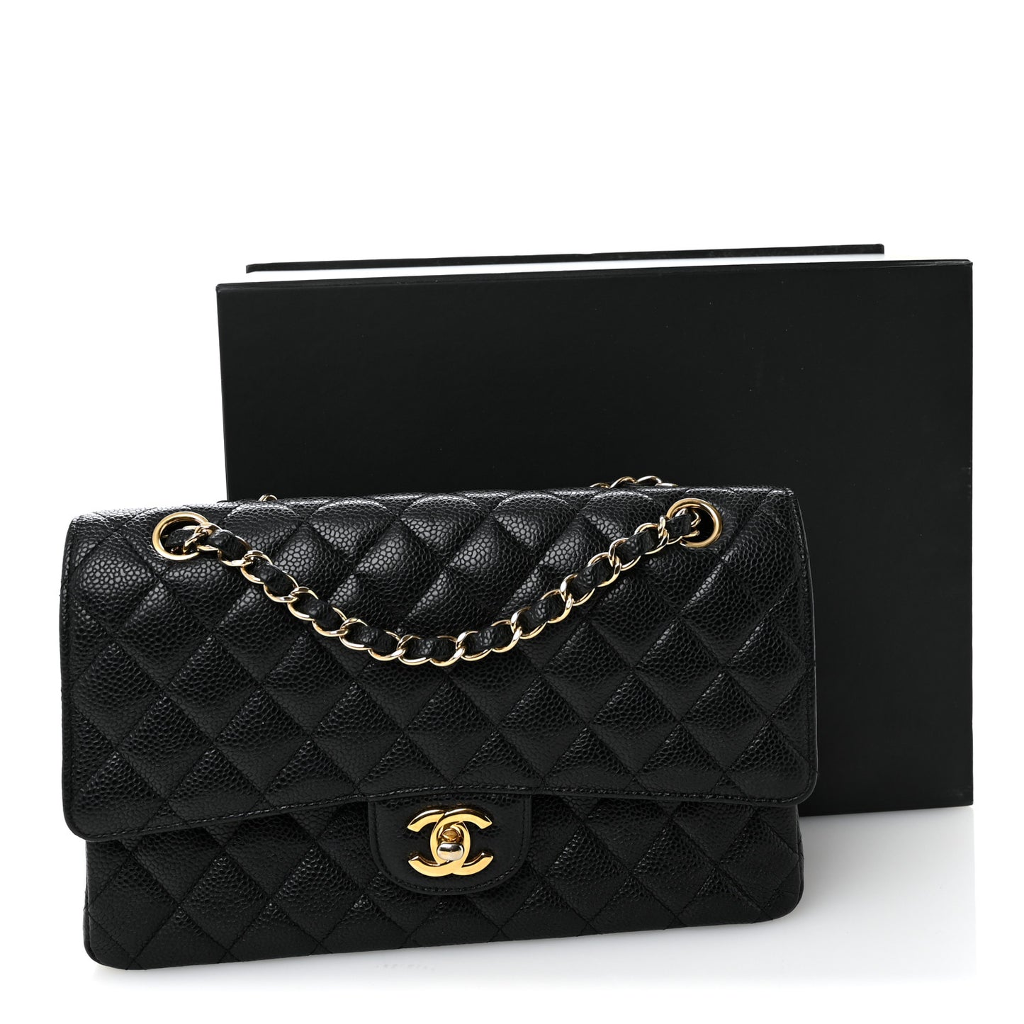Caviar Quilted Medium Double Flap Black