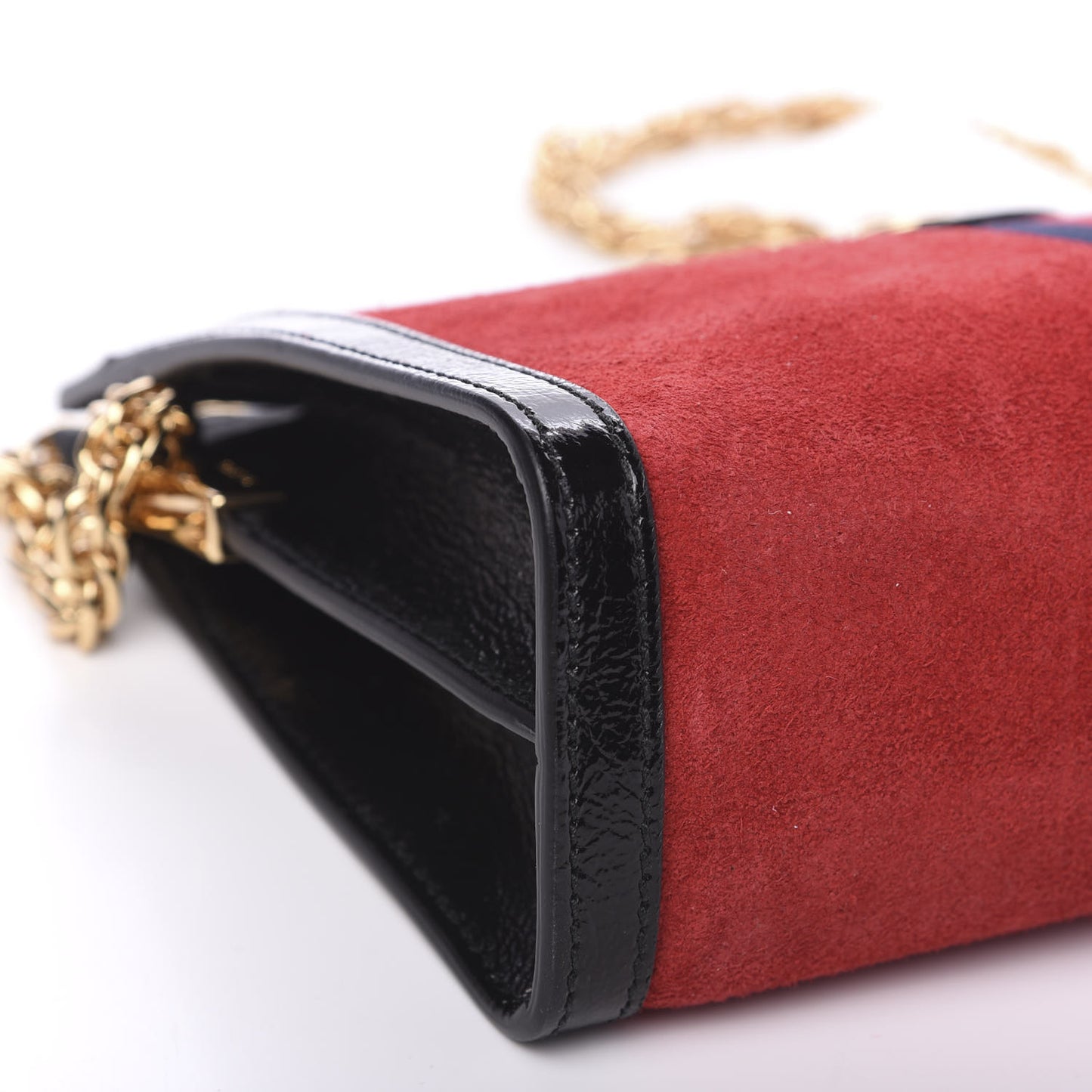 Suede Patent Web Small Ophidia Chain Shoulder Bag Hibiscus Red Black