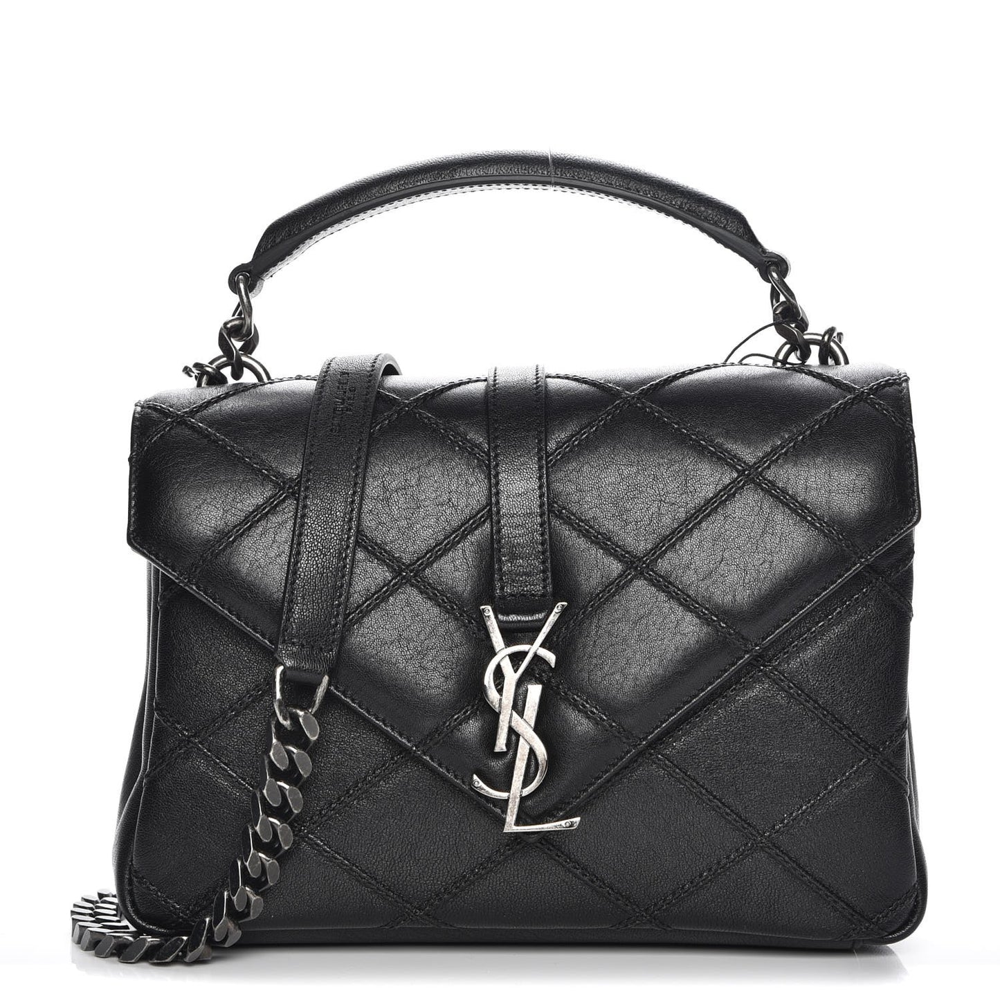 Calfskin Matelasse Diamond Quilted Monogram Medium College Bag Black