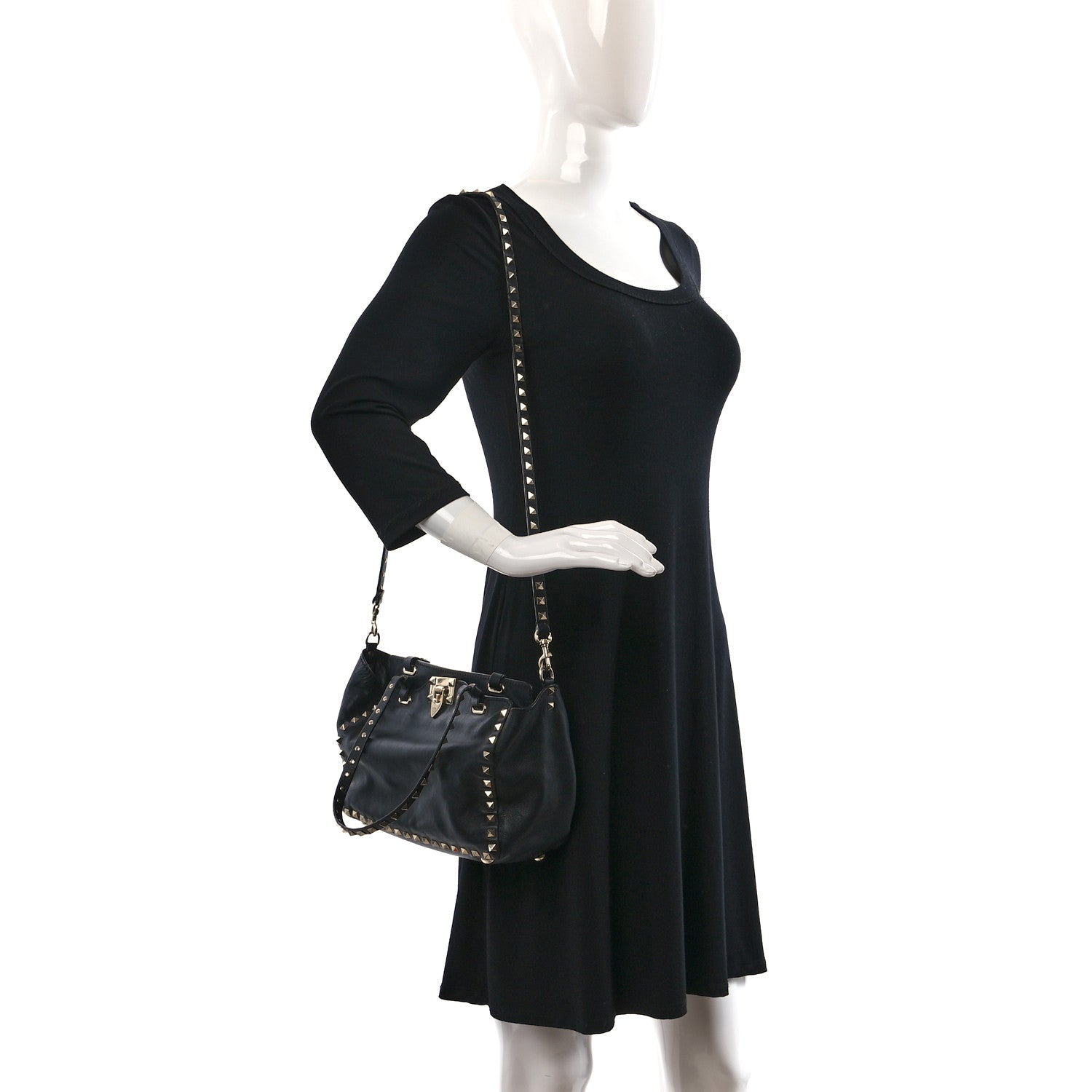 Valentino Garavani Vitello Small Rockstud Tote Black 2 of 11