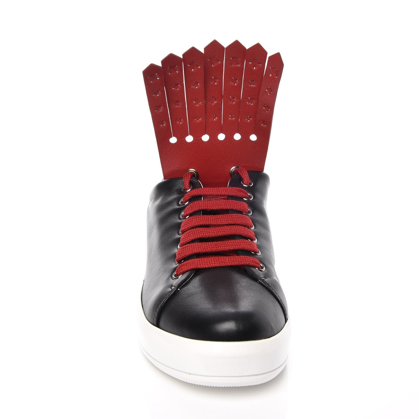Vitello Soft Studded Fringe Sneakers 37.5 Black Rosso
