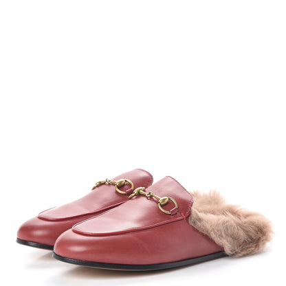 Gucci Betis Glamour Calfskin Fur Womens Princetown Slippers 36 Hibiscus Red Naturale 3 of 11