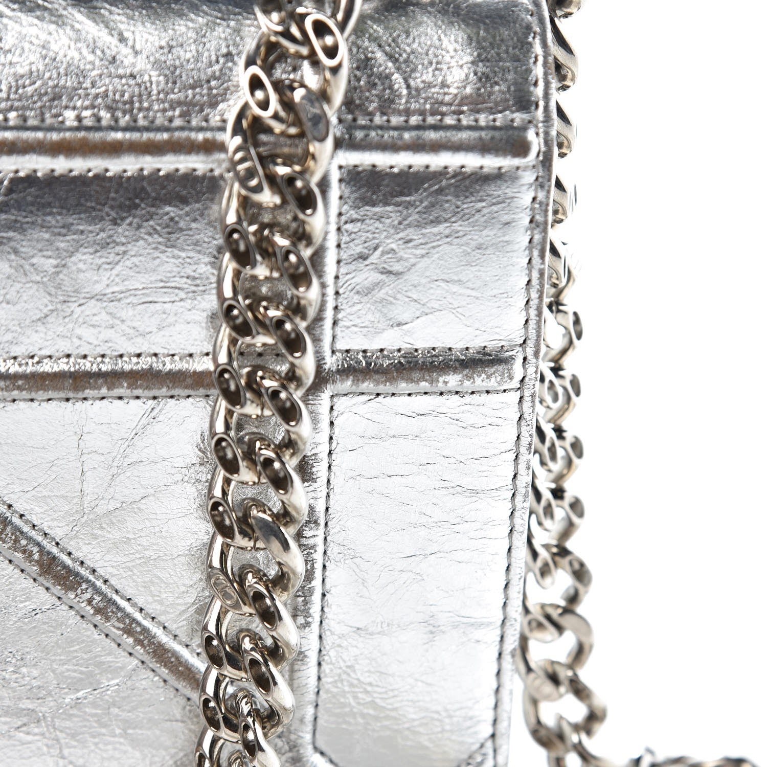 Christian Dior Metallic Crinkled Lambskin Medium Diorama Flap Bag Silver 9 of 13
