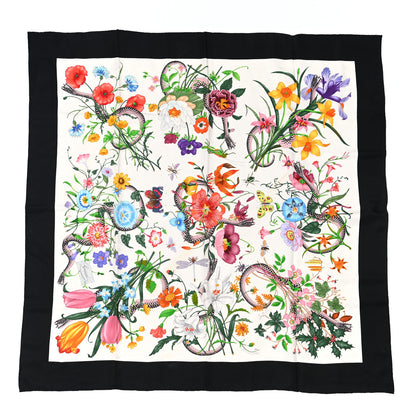 Gucci Silk Twill Flora Snake Square Scarf Ivory Black 1 of 4