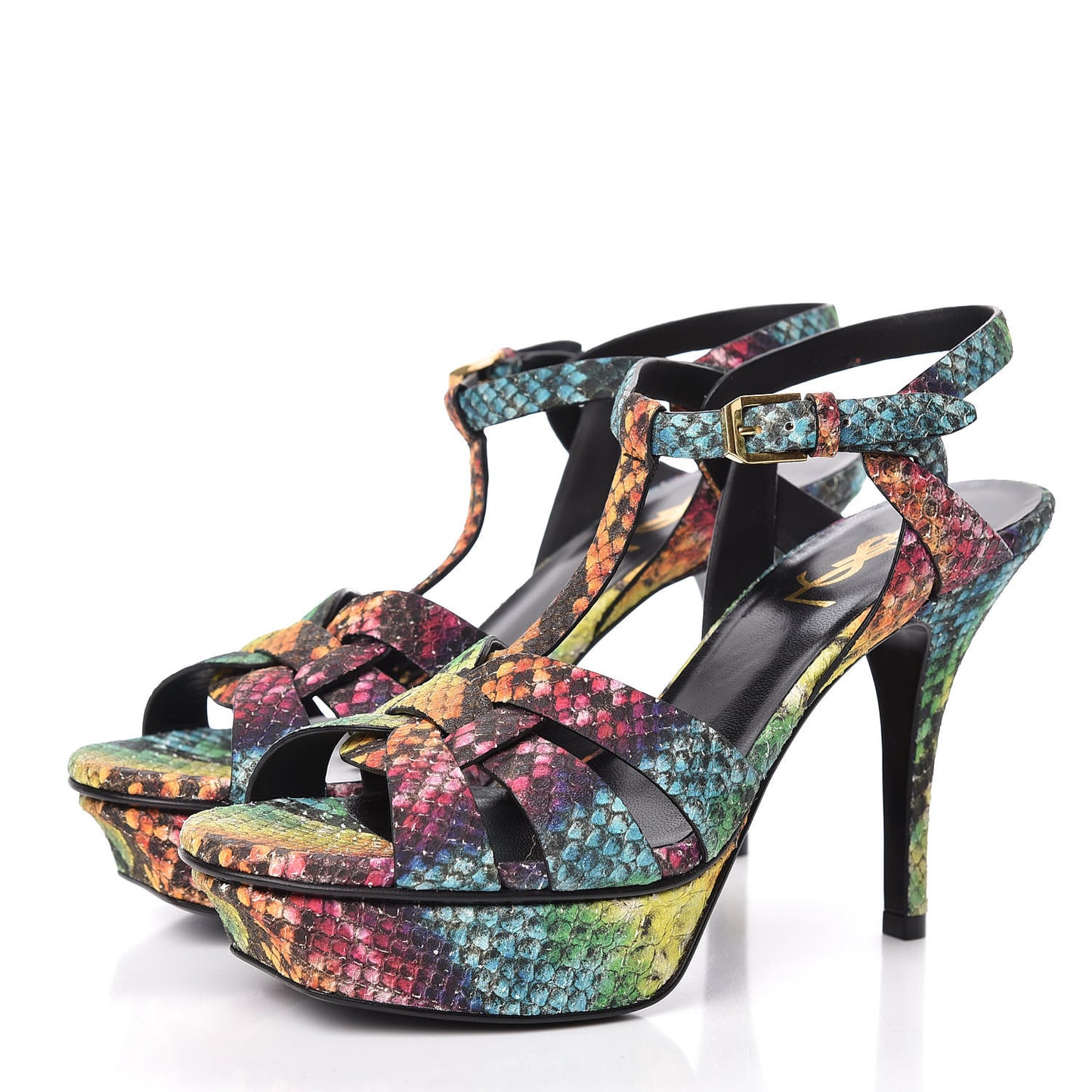 Python Calfskin Embossed Africa Tie Dye Tribute 75 Platform Sandals 36 Multicolor