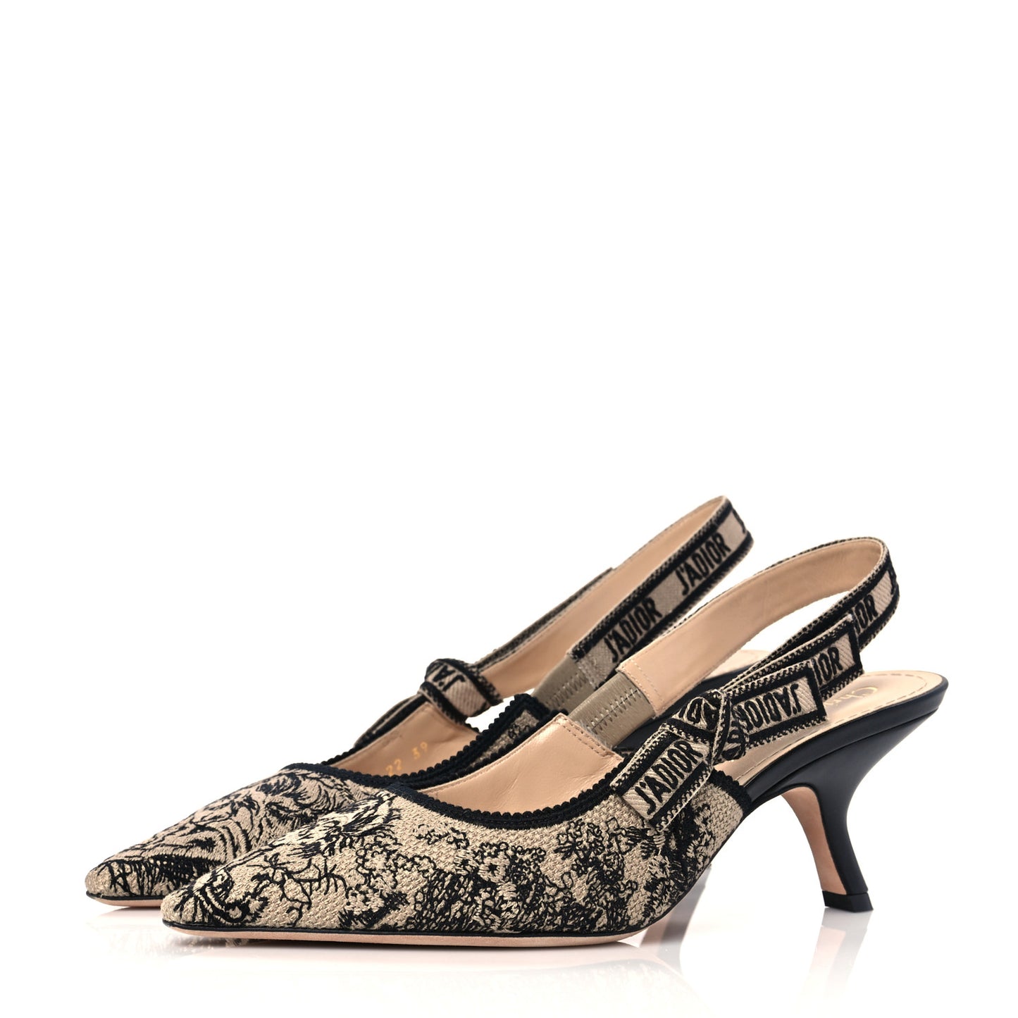 Cotton Ribbon Toile De Jouy J'Adior Slingback 65mm Pumps 39 Hazelnut Black