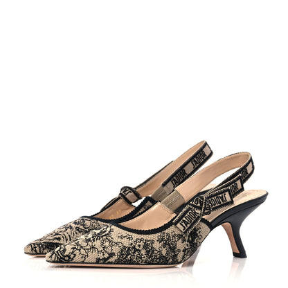 Christian Dior Cotton Ribbon Toile De Jouy J'Adior Slingback 65mm Pumps 39 Hazelnut Black 3 of 7