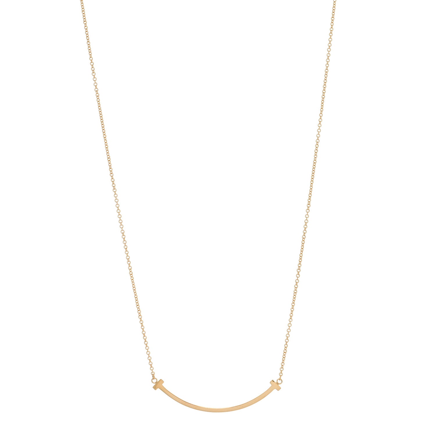 Tiffany 18K Yellow Gold Small T Smile Pendant Necklace 1 of 5