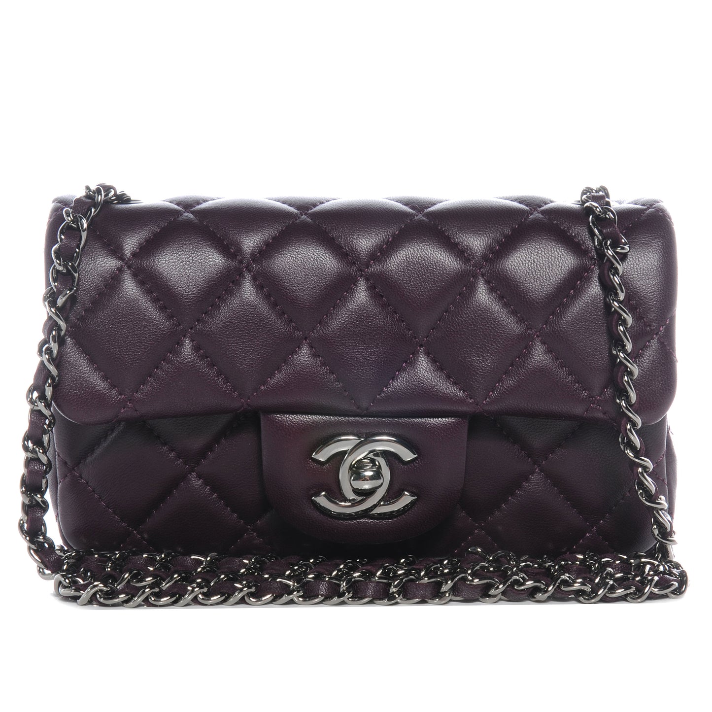 Lambskin Quilted Mini Flap Dark Purple