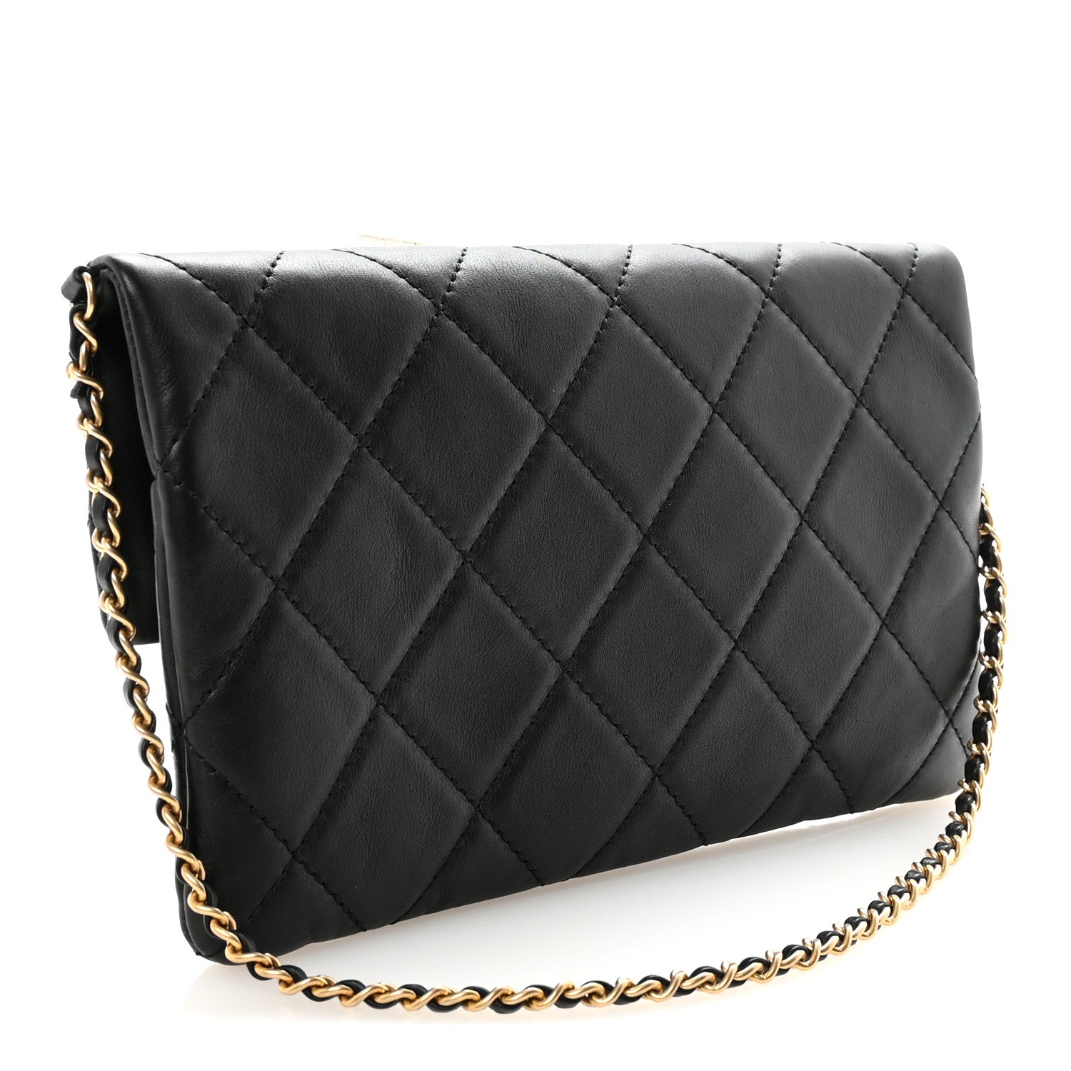 Chanel Calfskin Quilted Fold Over Clutch Black 3 of 11