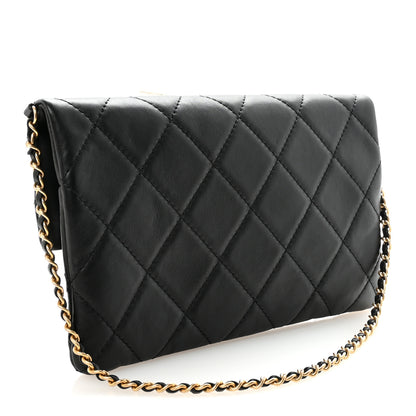 Chanel Calfskin Quilted Fold Over Clutch Black 3 of 11