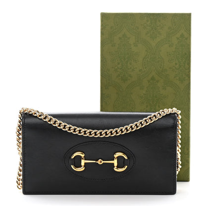 Gucci Boarded Plutone Calfskin Horsebit 1955 Wallet On Chain Black 16 of 16