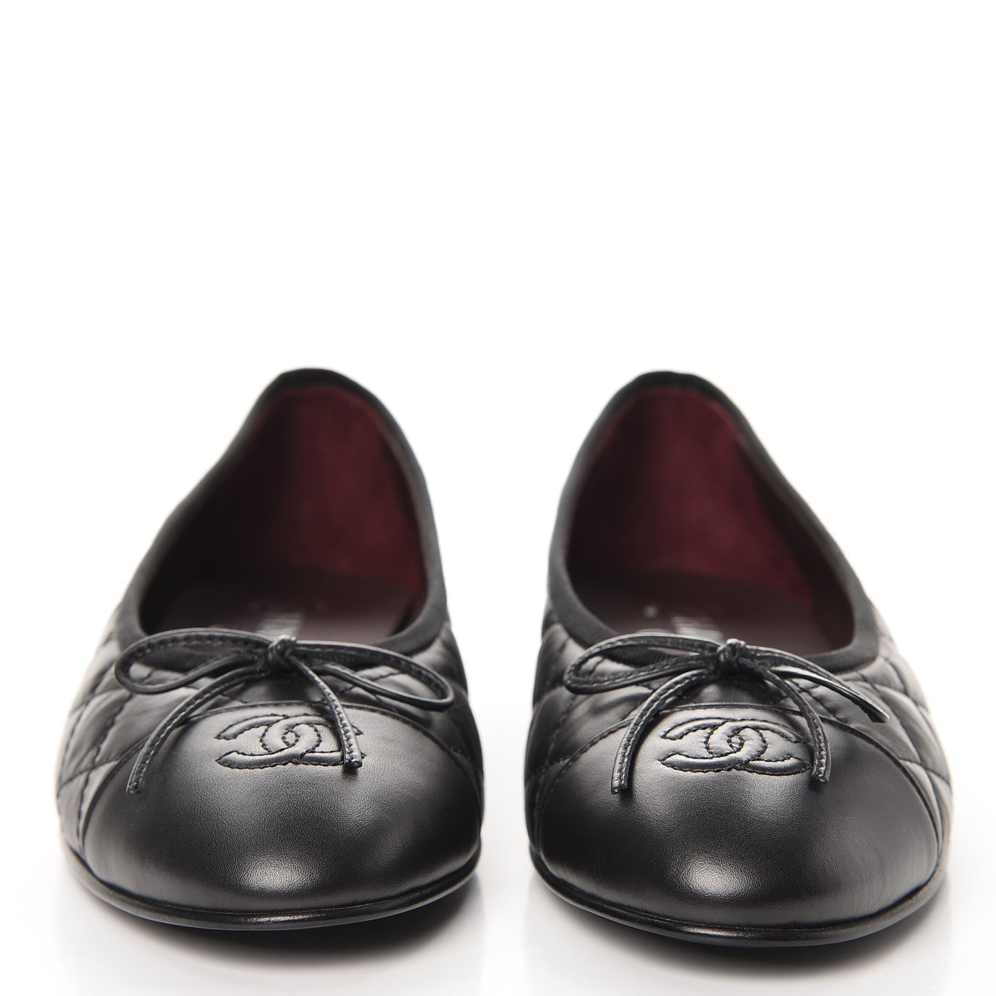 Aged Calfskin Quilted Cap Toe Ballerina Flats 40.5 Black