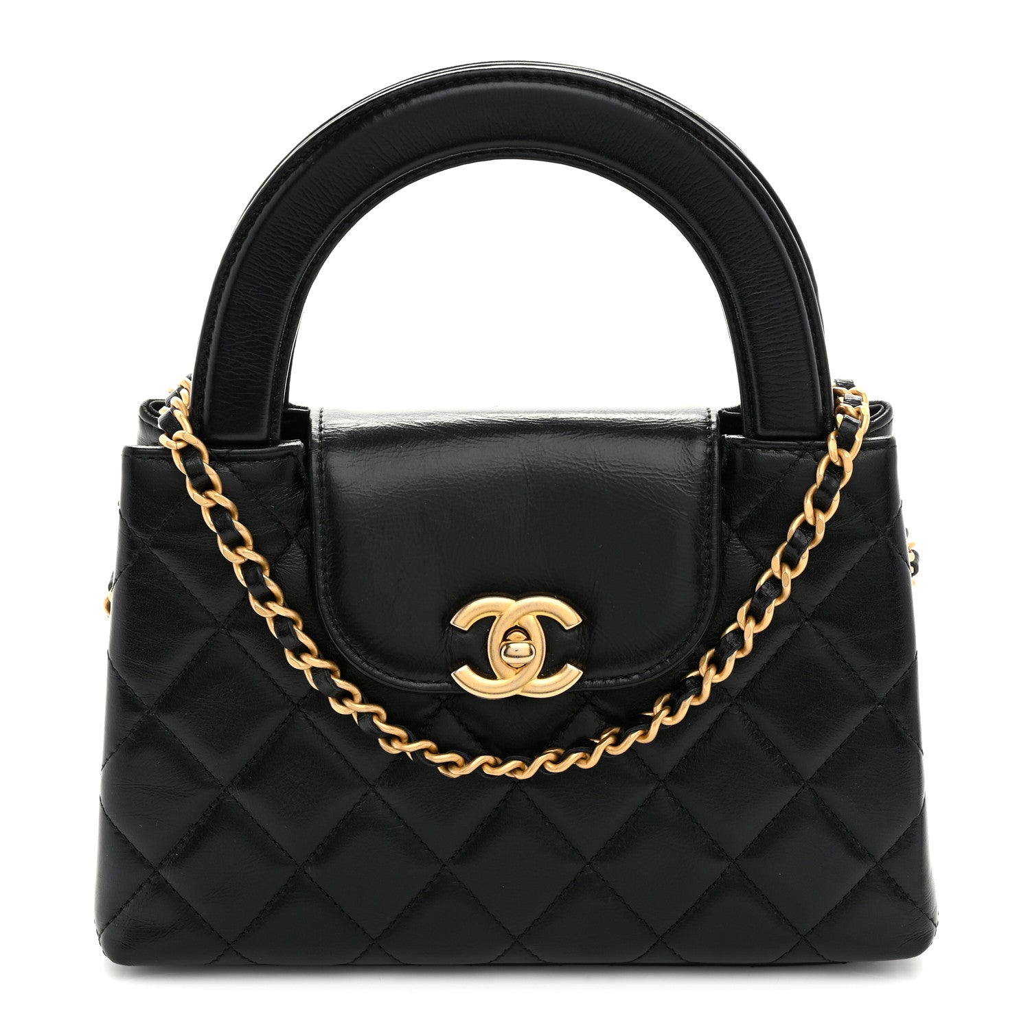 Chanel Shiny Aged Calfskin Quilted Nano Kelly Shopper Black 1 of 10