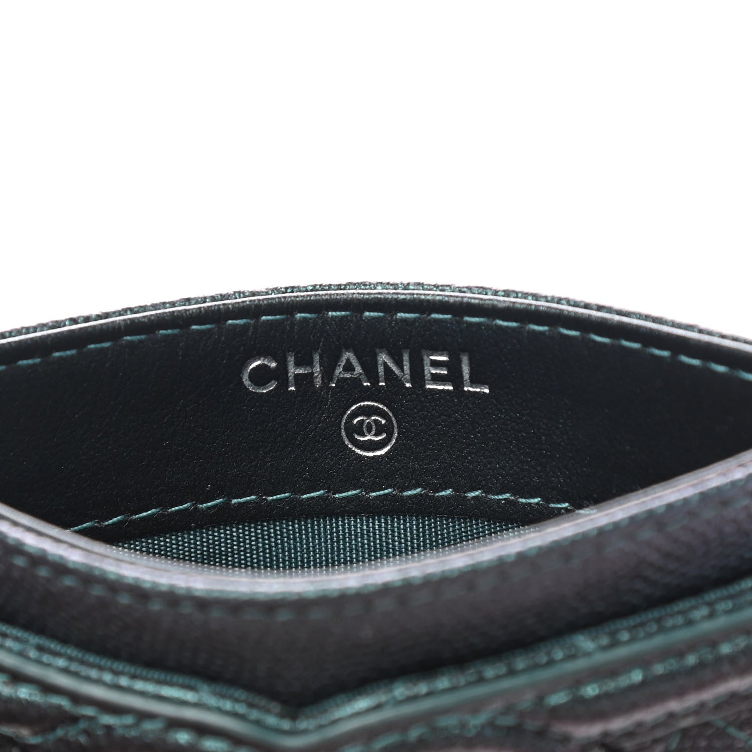 Chanel Iridescent Caviar Quilted Filigree Card Holder Dark Turquoise 6 of 9