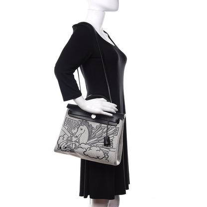 Hermes Vache Hunter Toile Pegase Pop Herbag Zip Retourne 31 PM Bleu Indigo 2 of 8