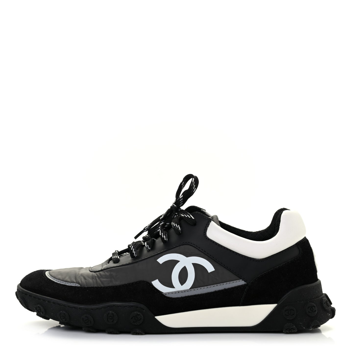 Nylon Calfskin Suede Womens CC Sneakers 41 Black Grey White