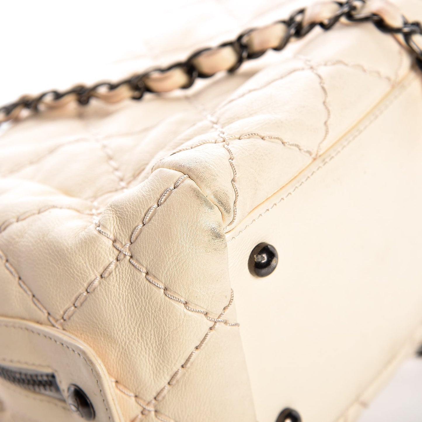 Calfskin Diamond Stitch It Bowling Bag Off White