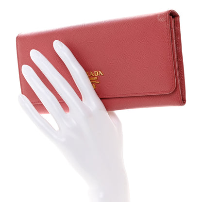 Prada Saffiano Metal Continental Flap Wallet Fragola 2 of 10