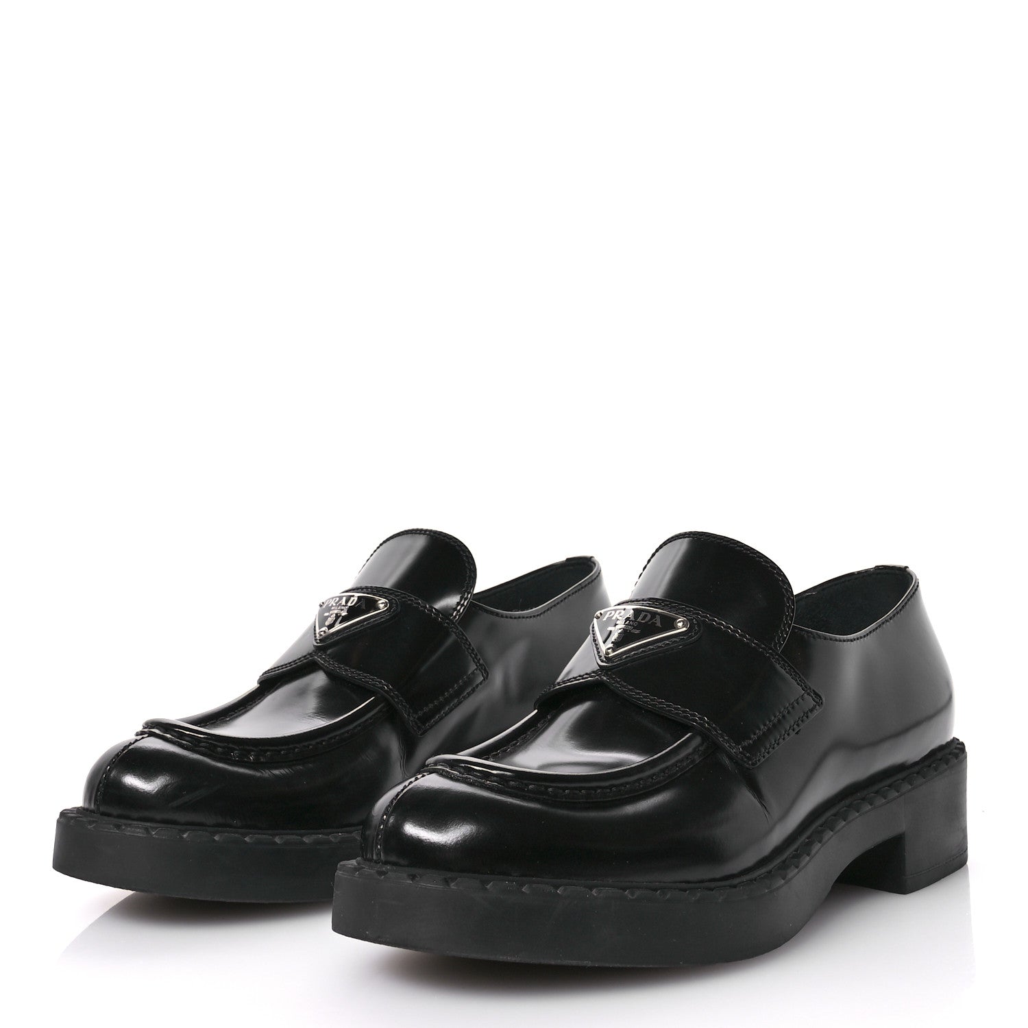 Prada Spazzolato Metal Triangle Logo 50mm Loafers 36.5 Black 4 of 7