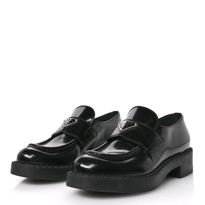 Prada Spazzolato Metal Triangle Logo 50mm Loafers 36.5 Black 4 of 7
