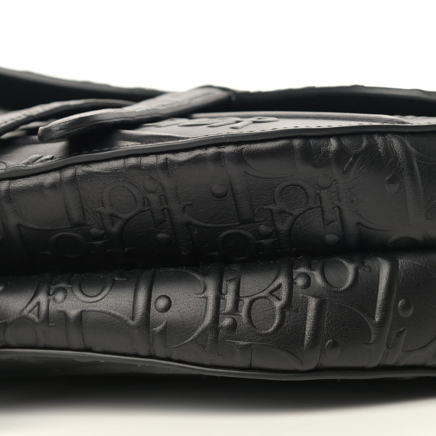 Calfskin Embossed Oblique Saddle Bag Black