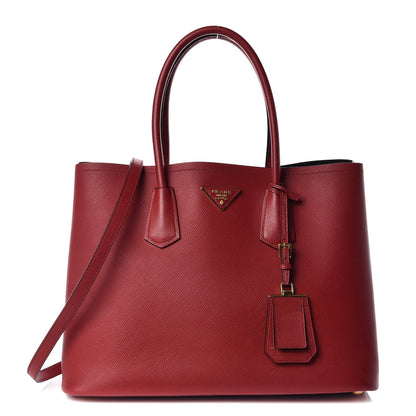 Prada Saffiano Cuir Medium Double Bag Rosso 1 of 13
