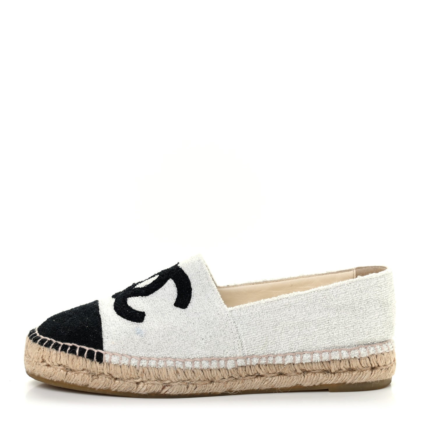 Tweed Grosgrain CC Espadrilles 38 White Black
