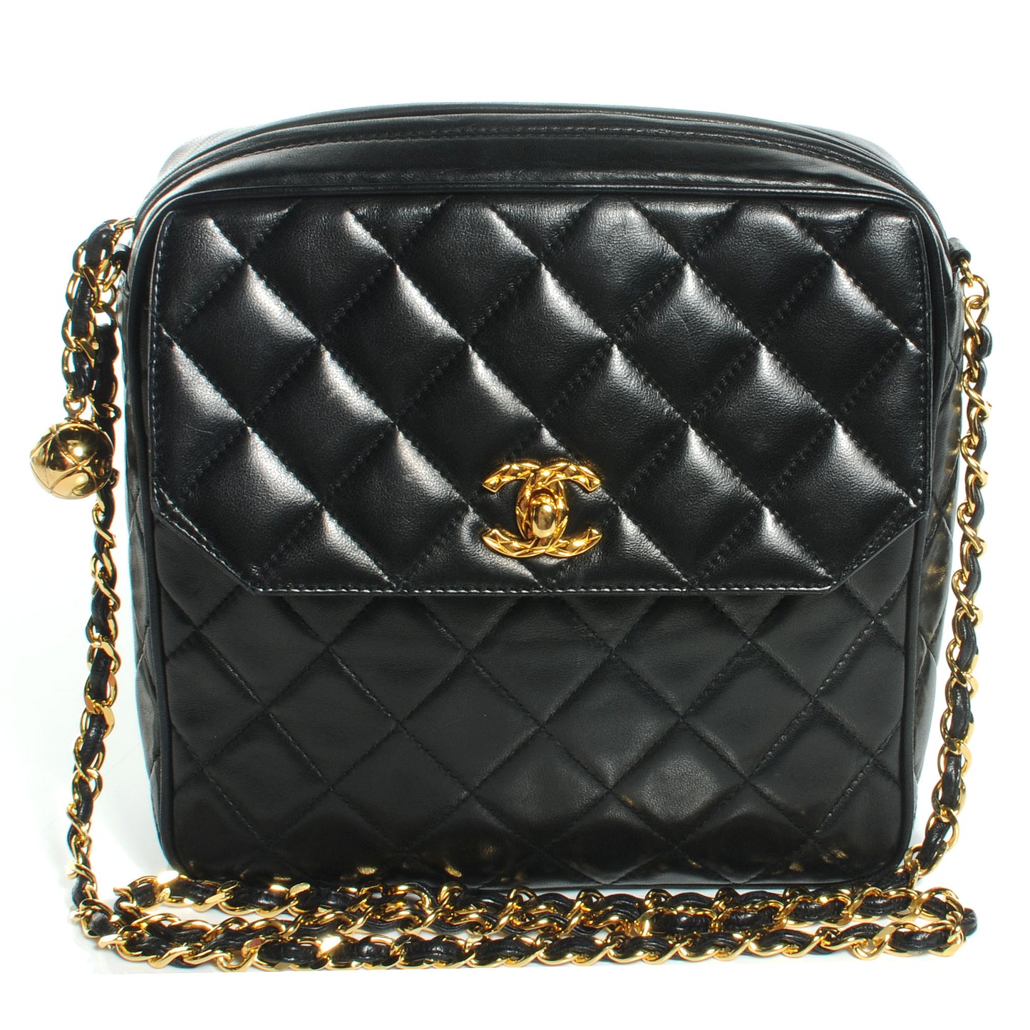Lambskin Quilted Flap Shoulder Bag Black