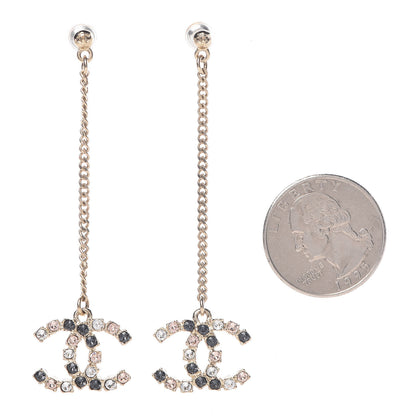 Chanel Crystal CC Drop Earrings Pink Grey Gold 2 of 3