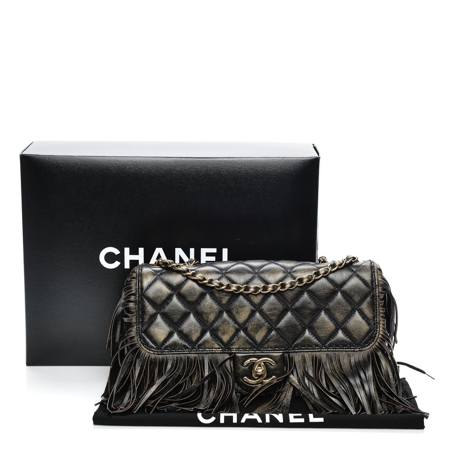Chanel Metallic Calfskin Quilted Large Into The Fringe Flap Black 9 of 9
