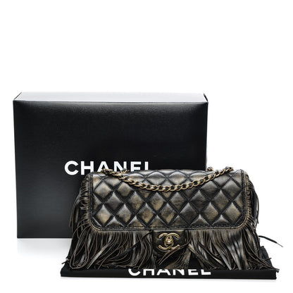 Chanel Metallic Calfskin Quilted Large Into The Fringe Flap Black 9 of 9