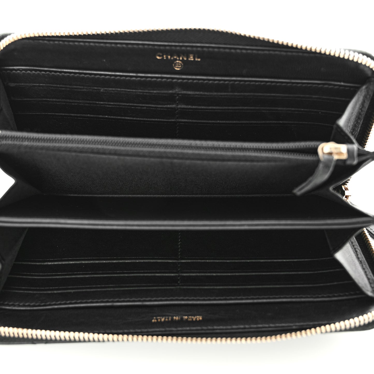 Lambskin Zip Around Large Gusset Wallet With Pearl Chain Black