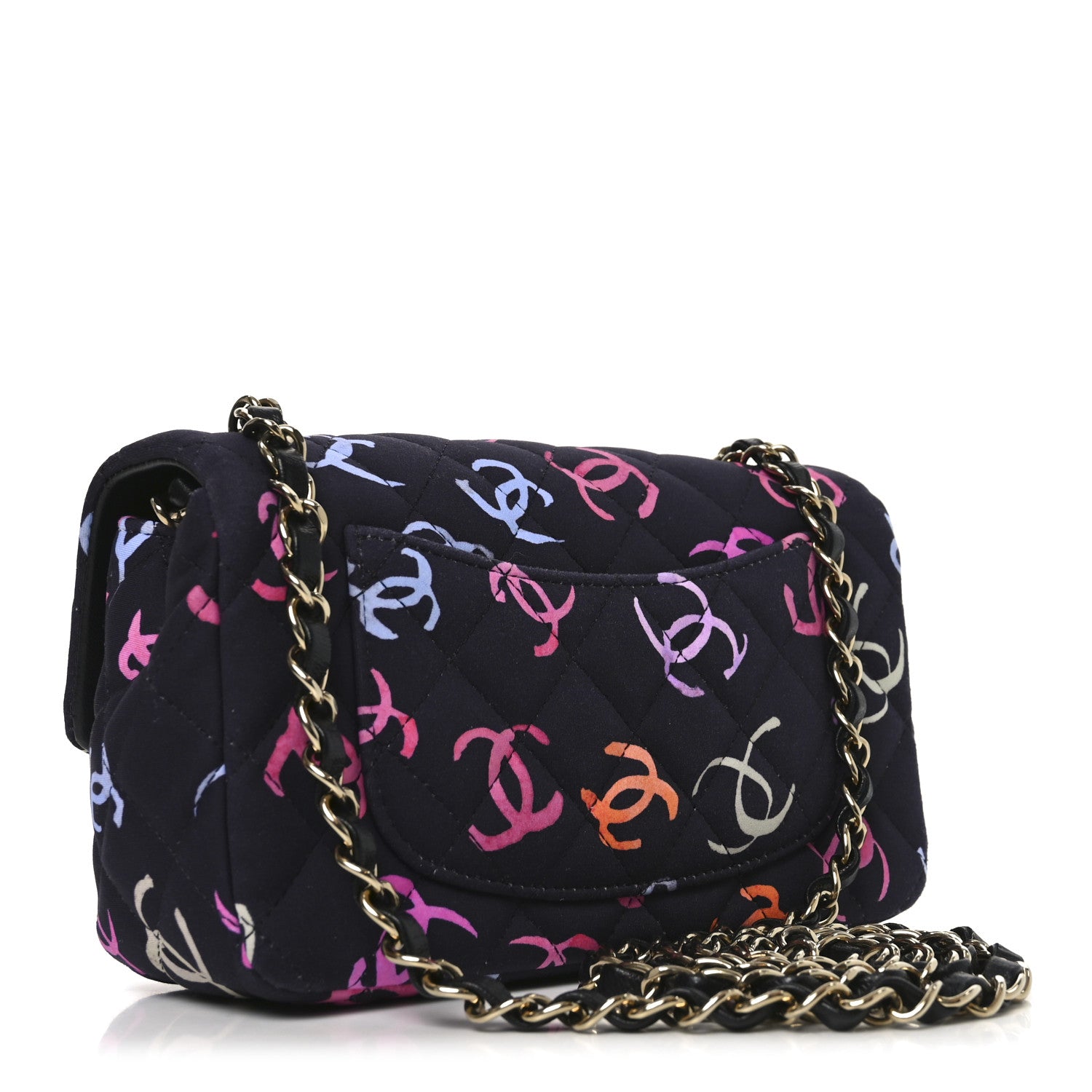 Chanel Printed Fabric Quilted Mini Rectangular Flap Black Pink Blue Yellow Orange 3 of 11