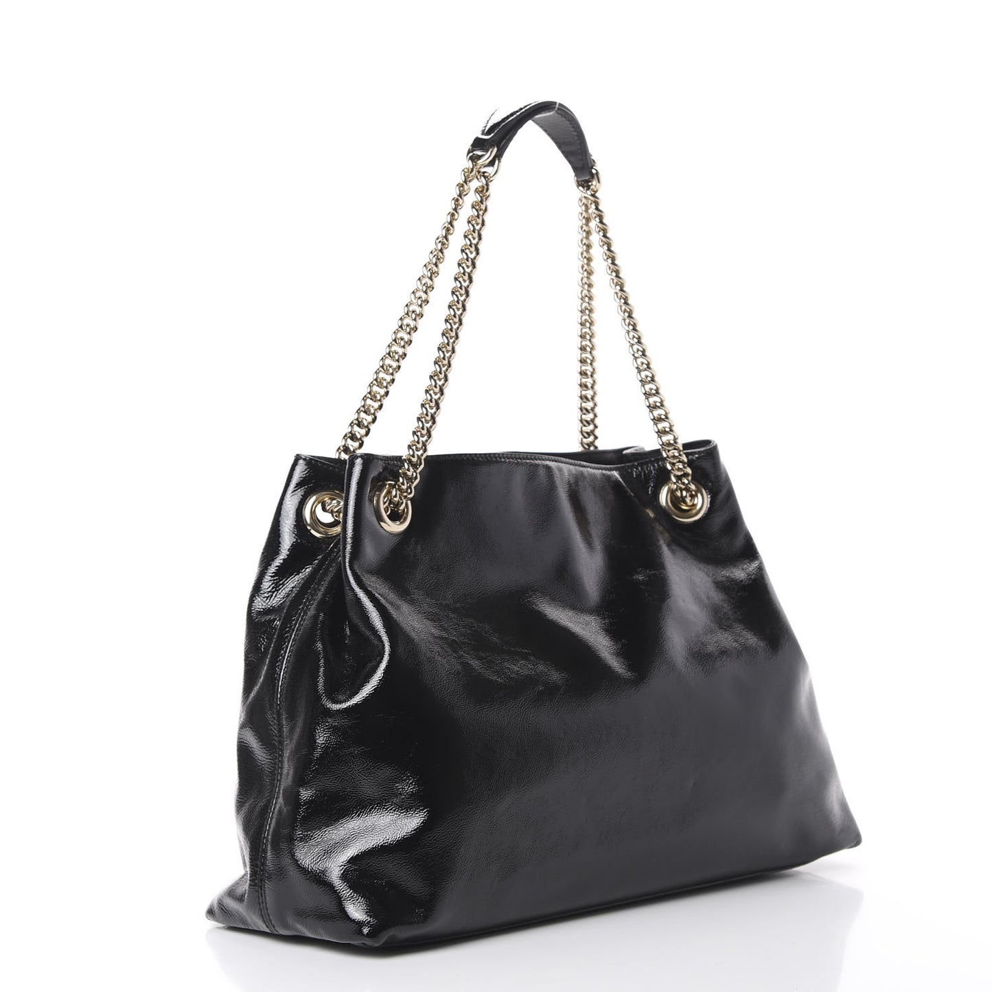 Patent Medium Soho Chain Shoulder Bag Black