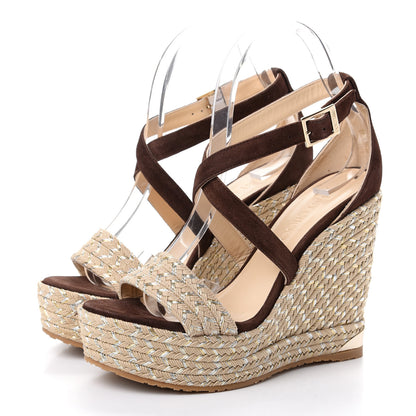 Jimmy Choo Suede Portia Espadrille Wedges 37.5 Mahogany 3 of 9