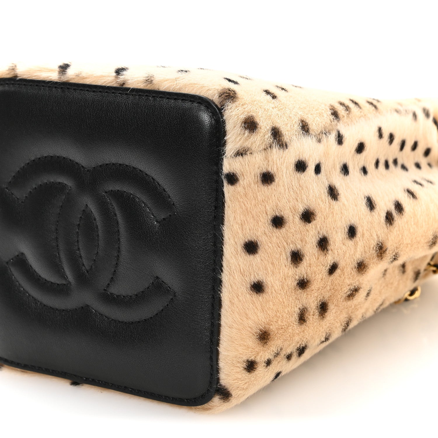 Chanel Pony Hair Cheetah Printed CC Chain Bucket Bag Light Beige Black 9 of 10