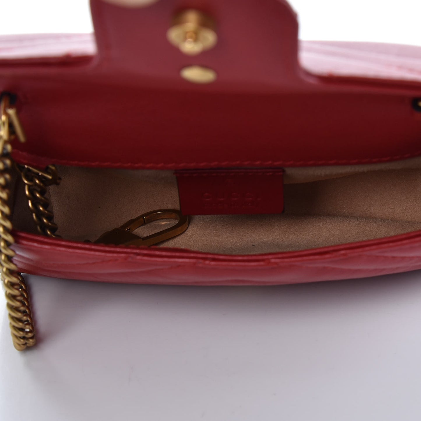 Calfskin Matelasse Super Mini GG Marmont Shoulder Bag Hibiscus Red