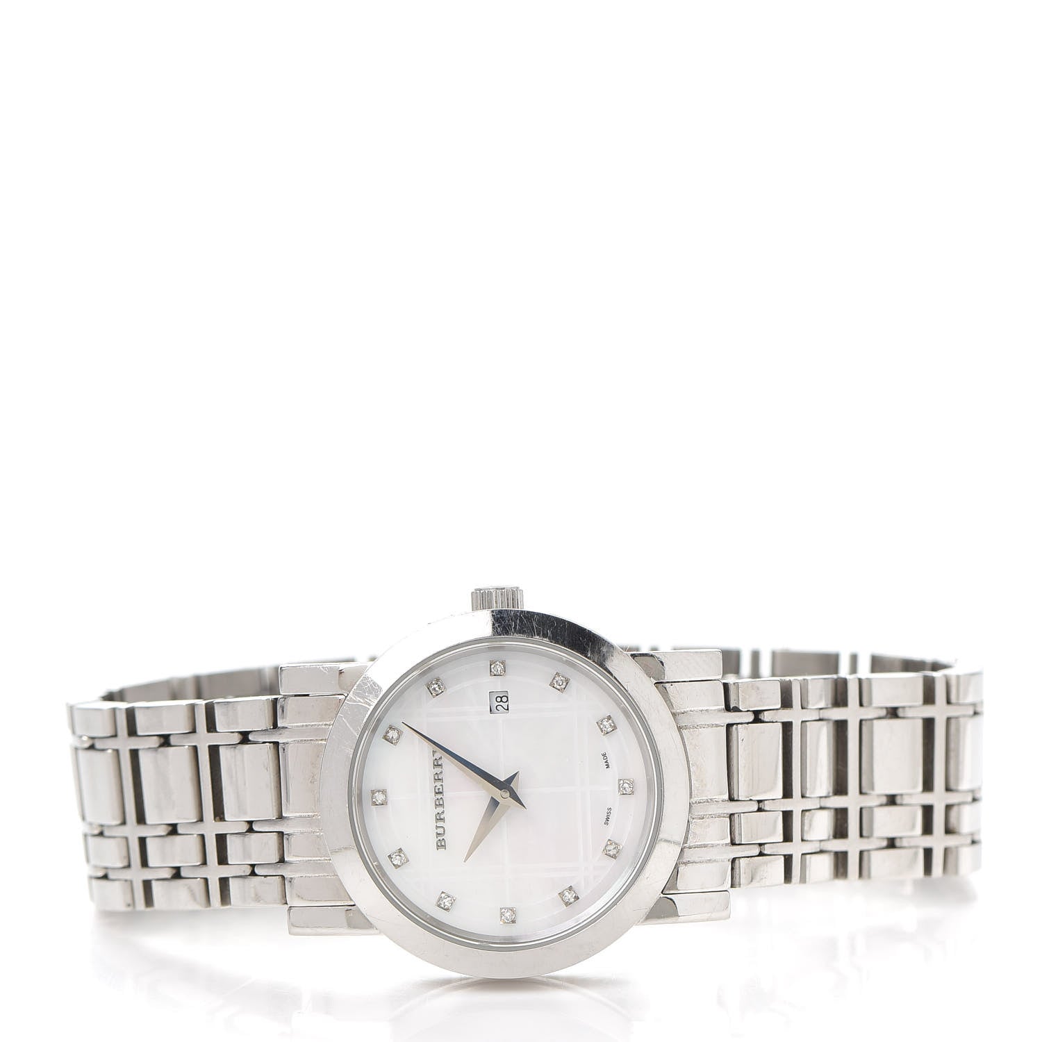 Burberry Stainless Steel Diamond Mother of Pearl 28mm Heritage Quartz Watch BU1370 2 of 5