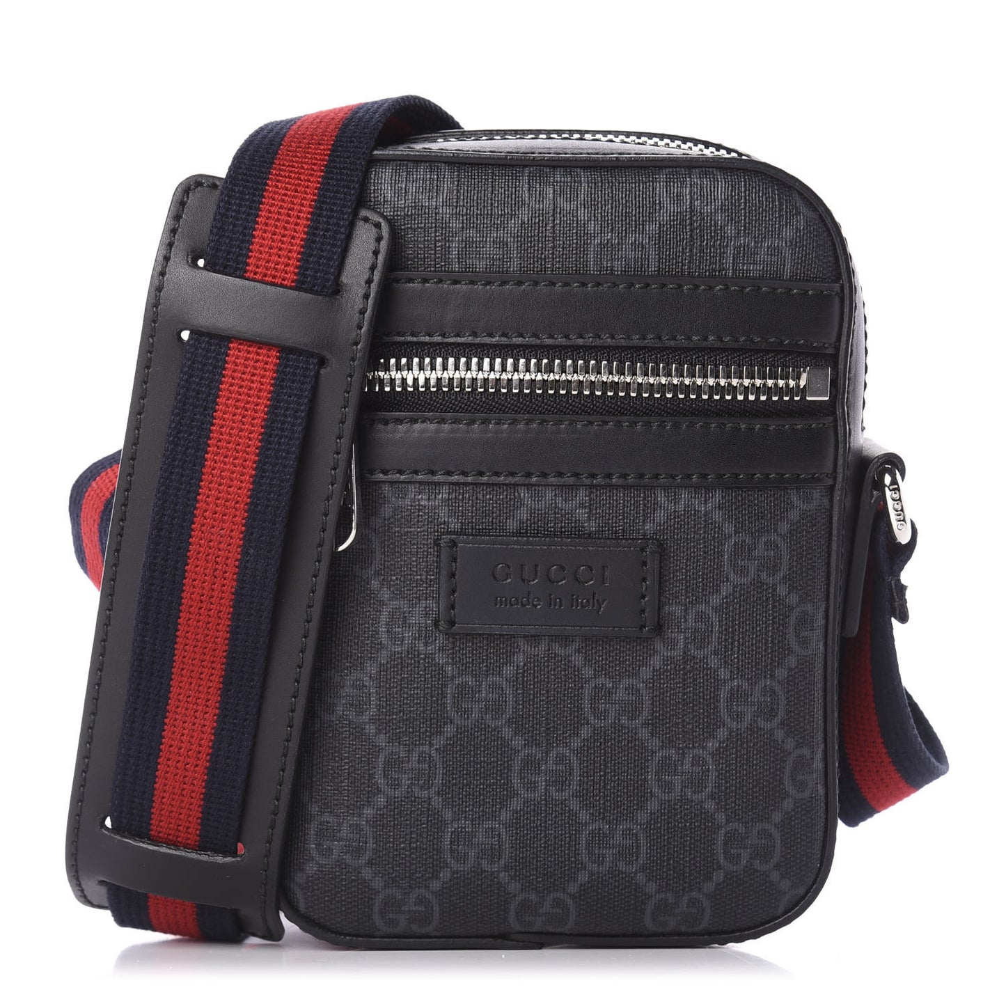 GG Supreme Monogram Appia Calfskin Web Small Camera Messenger Bag Black Grey