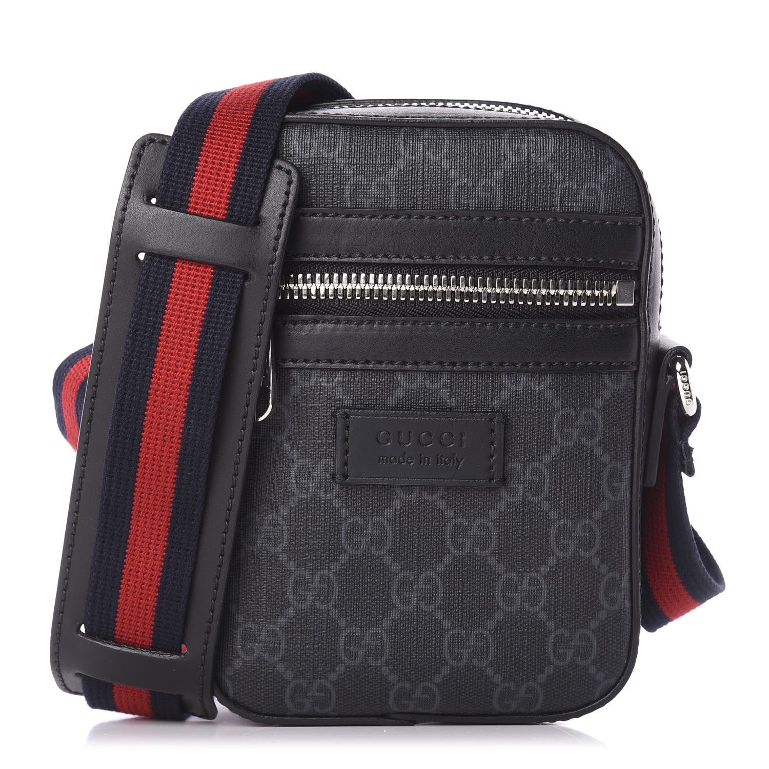 Gucci GG Supreme Monogram Appia Calfskin Web Small Camera Messenger Bag Black Grey 1 of 10