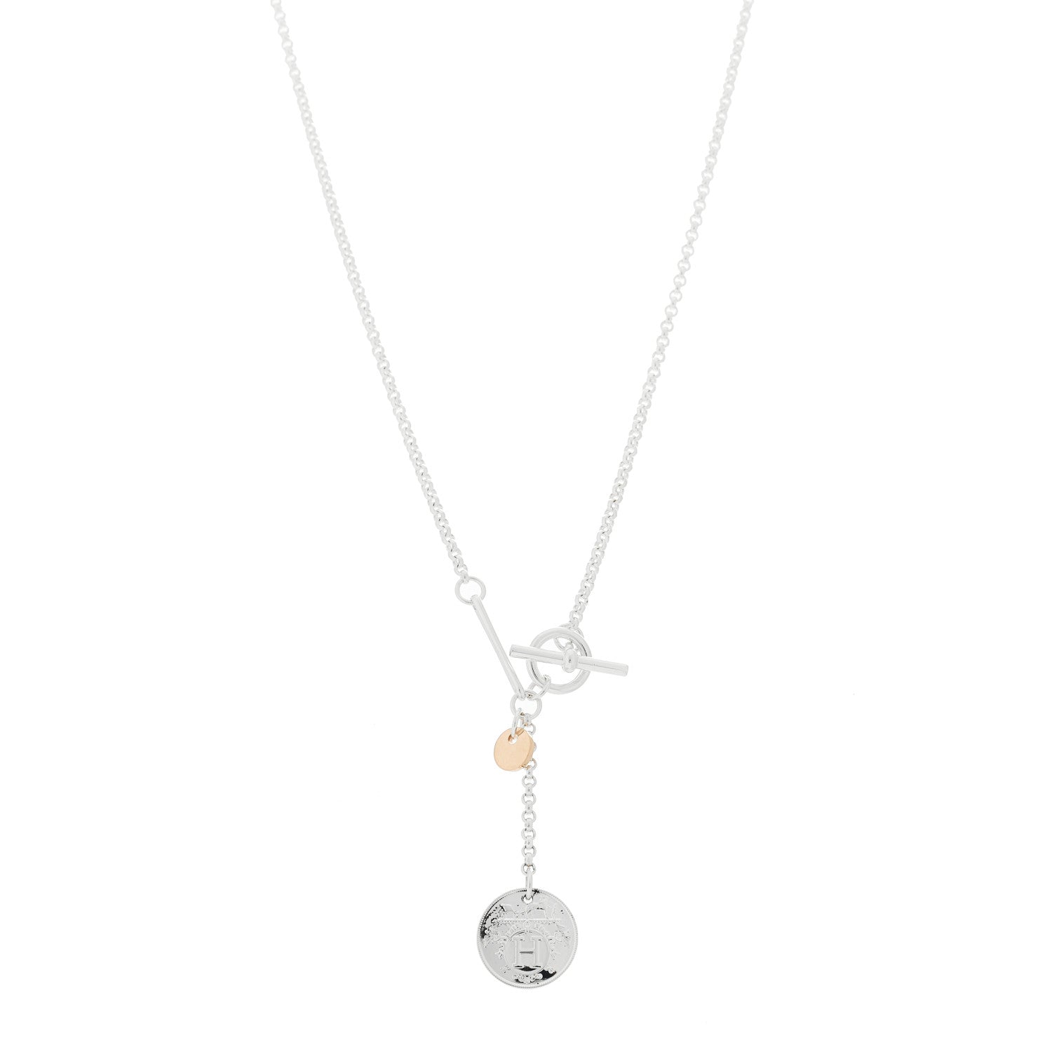 Hermes Sterling Silver 18K Rose Gold PM Ex-Libris Pendant Necklace 1 of 5