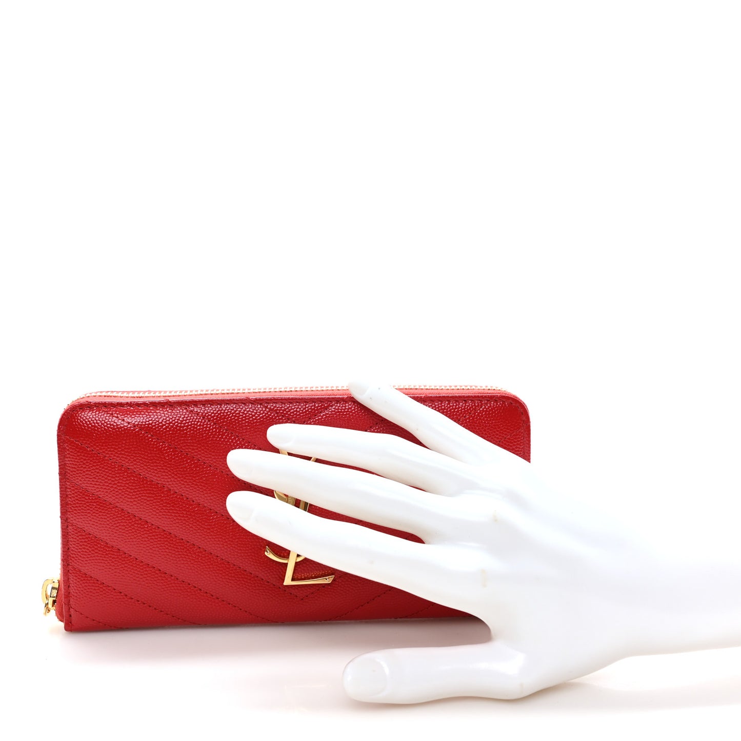 Grain De Poudre Matelasse Chevron Monogram Zip Around Wallet Red