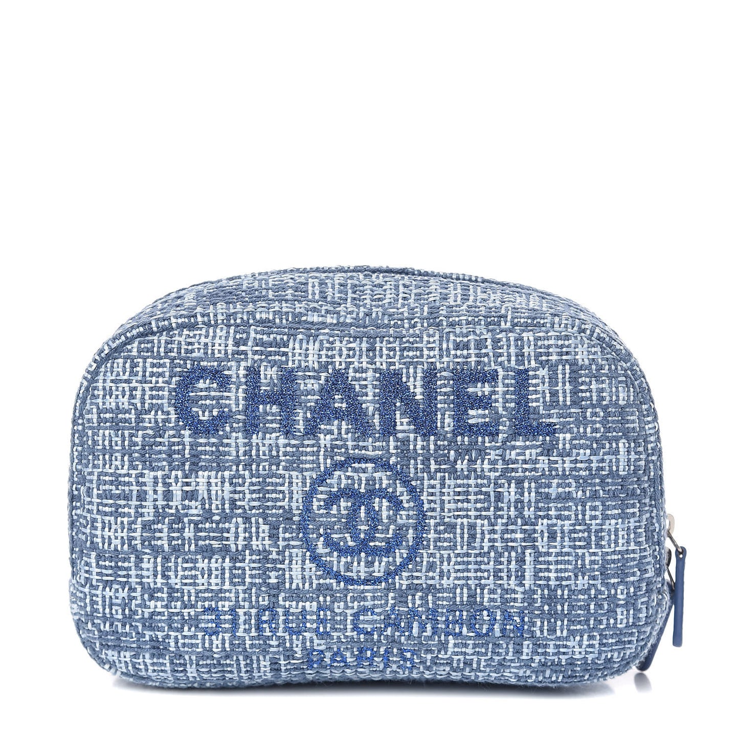 Woven Straw Raffia Deauville Cosmetic Pouch Blue