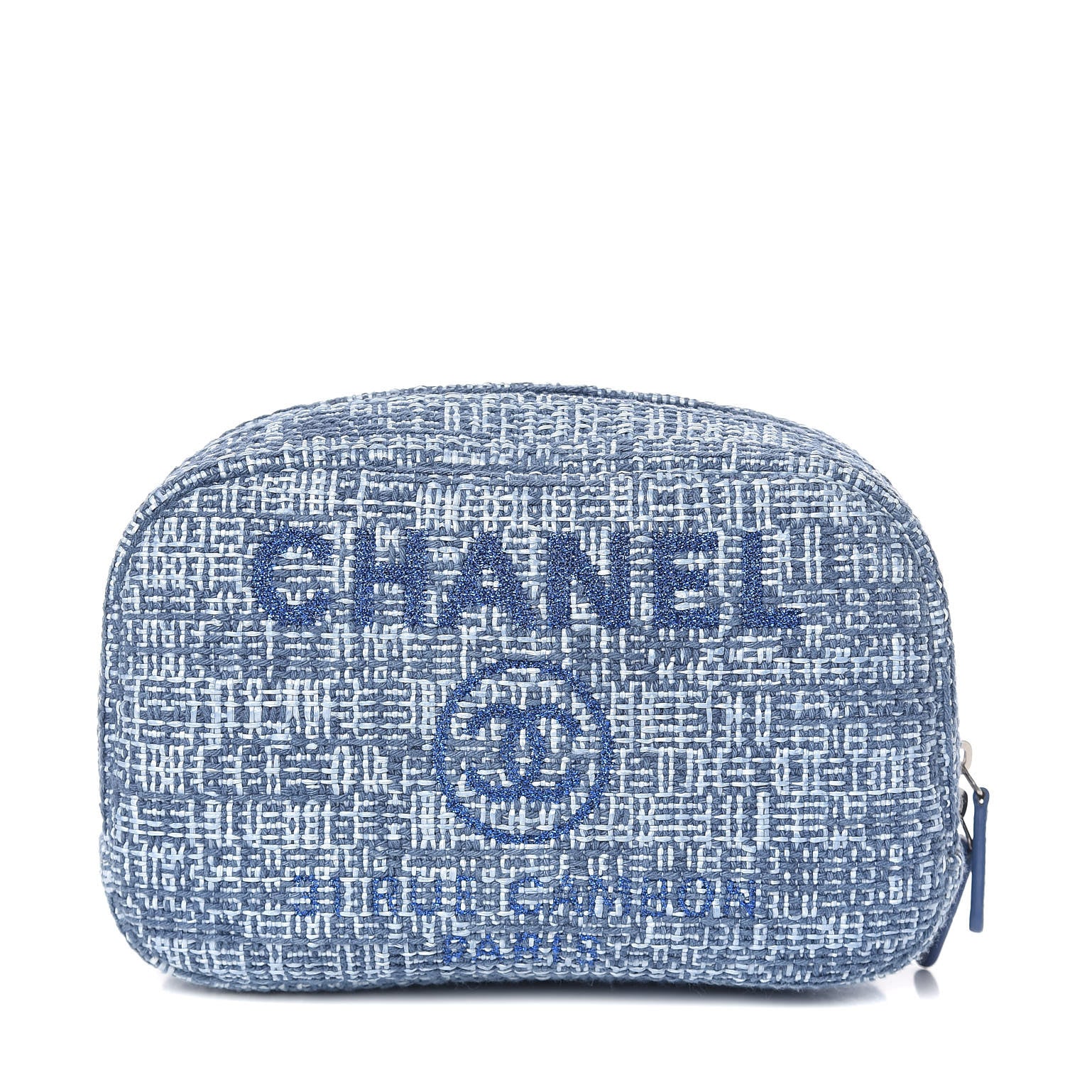 Chanel Woven Straw Raffia Deauville Cosmetic Pouch Blue 1 of 10
